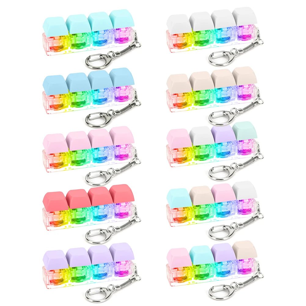 Keyboard Key Toy Party Stress Relief DIY Mechanical Keyboard Button Keycap Fidget Toys with LED Light Keychain Keyboard Caps Toy - TechTrendPro