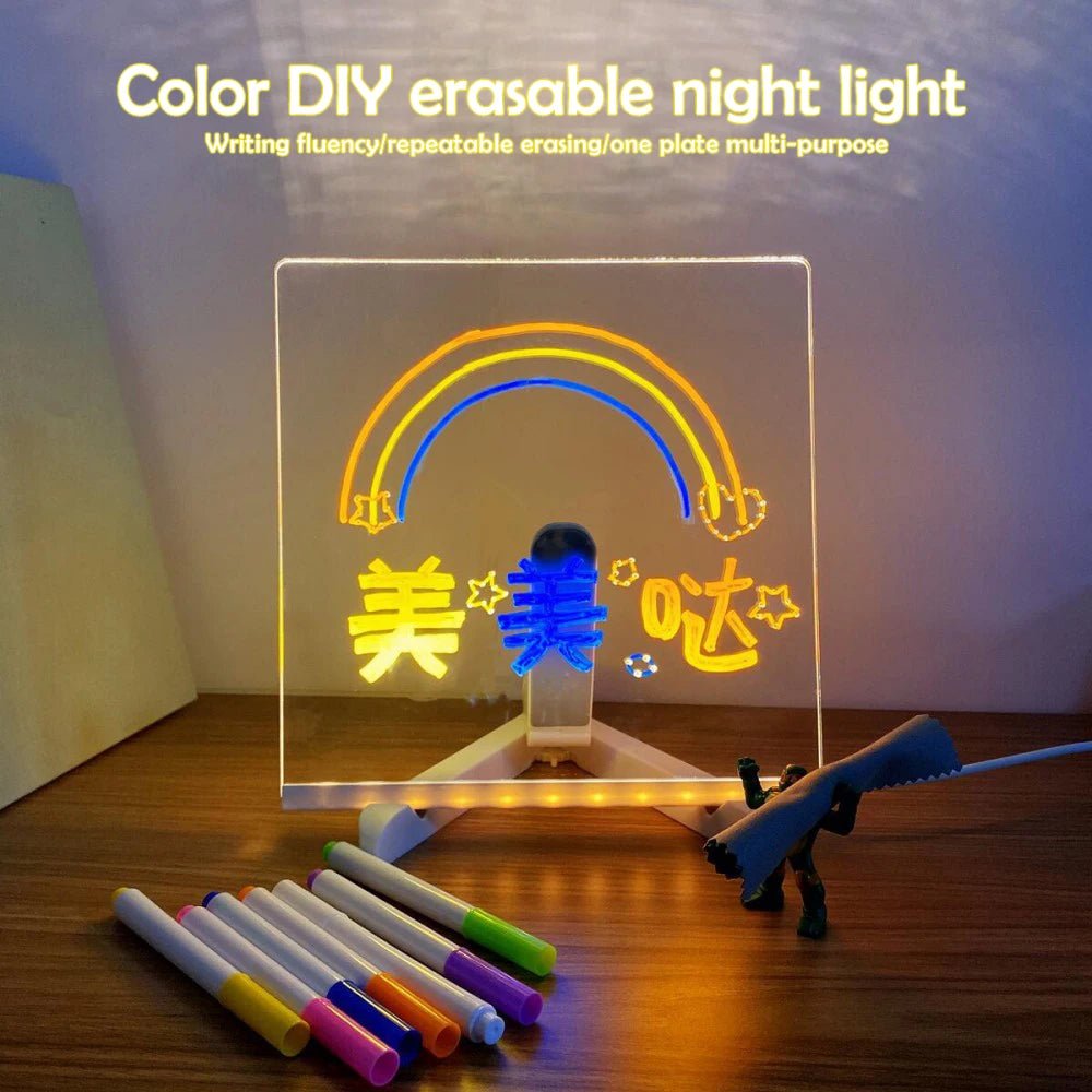 LED Acrylic Message Board with Night Light and 7 Colorful Pens - Ideal DIY Drawing Board for Children's Birthdays - TechTrendPro