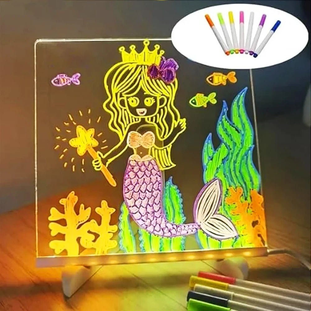 LED Acrylic Message Board with Night Light and 7 Colorful Pens - Ideal DIY Drawing Board for Children's Birthdays - TechTrendPro