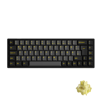 Akko 3068B Plus Schwarze &amp; Gold 65% ISO-DE Layout Mechanische Gaming-Tastatur Hot-Swap-fähig Multi-Modi 2,4 GHz / USB Typ-C / BT 5.0