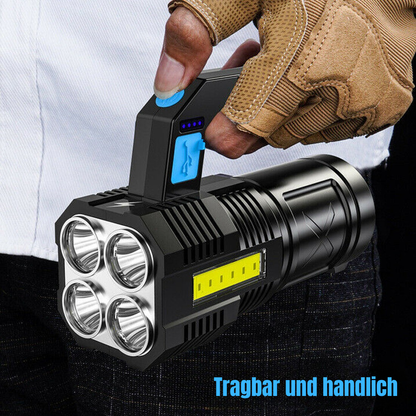 Wiederaufladbare LED-Taschenlampe mit USB-Anschluss – 4 Modi, wasserdicht, COB-Lampe, ideal für Arbeit und Camping