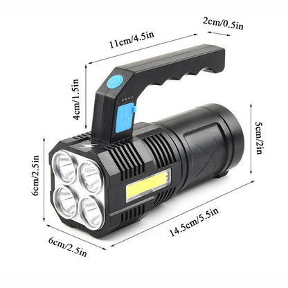Wiederaufladbare LED-Taschenlampe mit USB-Anschluss – 4 Modi, wasserdicht, COB-Lampe, ideal für Arbeit und Camping